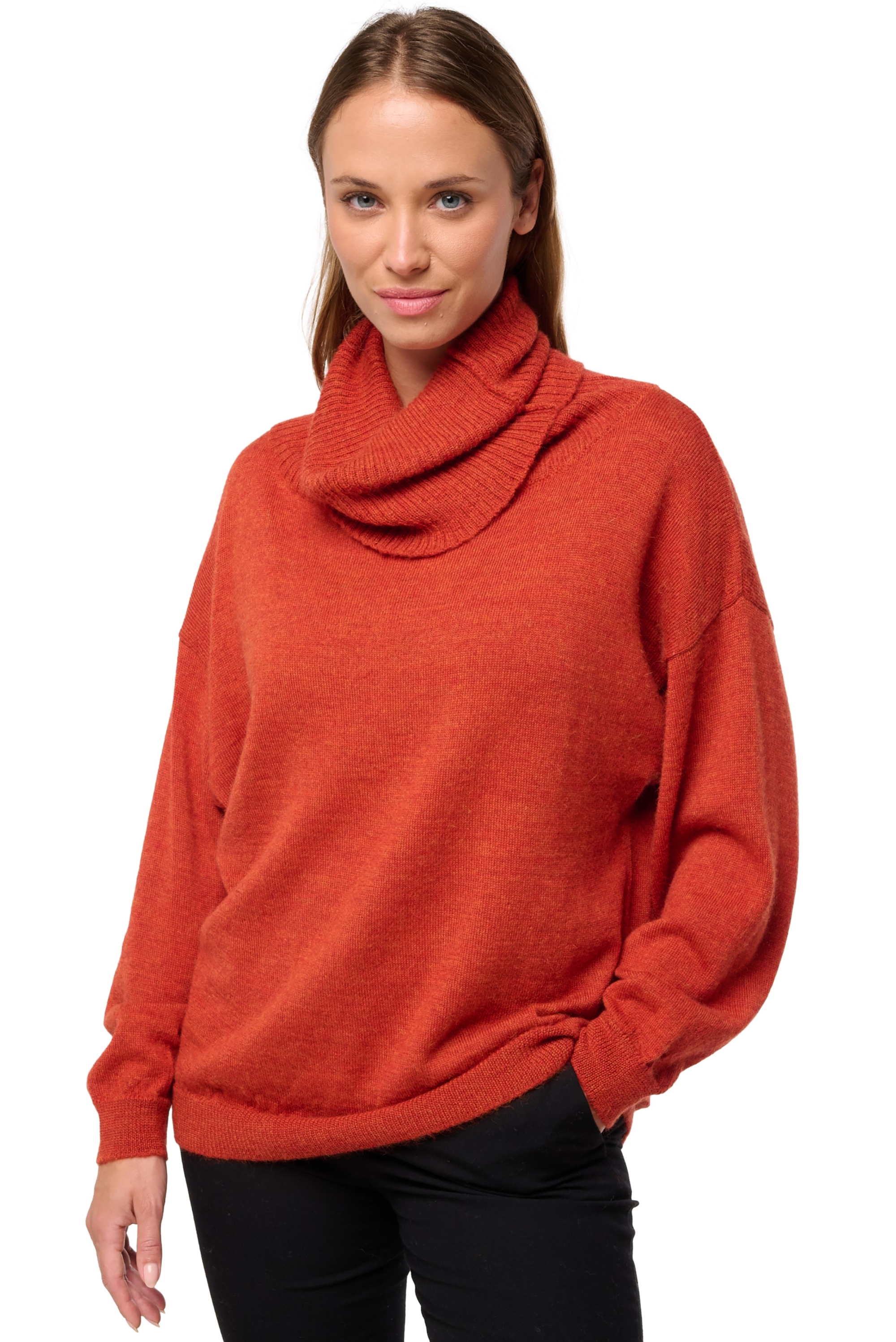 Baby Alpaca dames kasjmier pullover met kol tanis pumpkin l